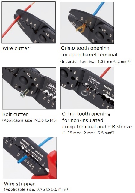 Electric equipment crimping tool for open barrel terminals/for non